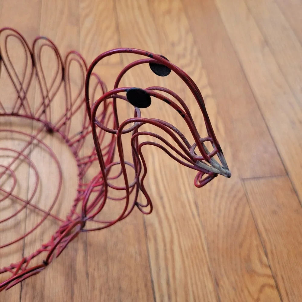 Chicken Turkey Wire Basket‎ Red Metal Holiday Kitchen Decor Country Farmhouse